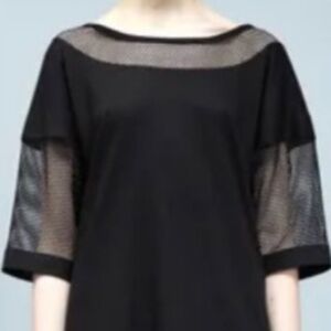 Black Shift Dress with Geometric Mesh Detail - Size M